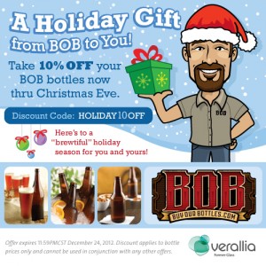 10% off BOB's Bottles Thru Christmas Eve!